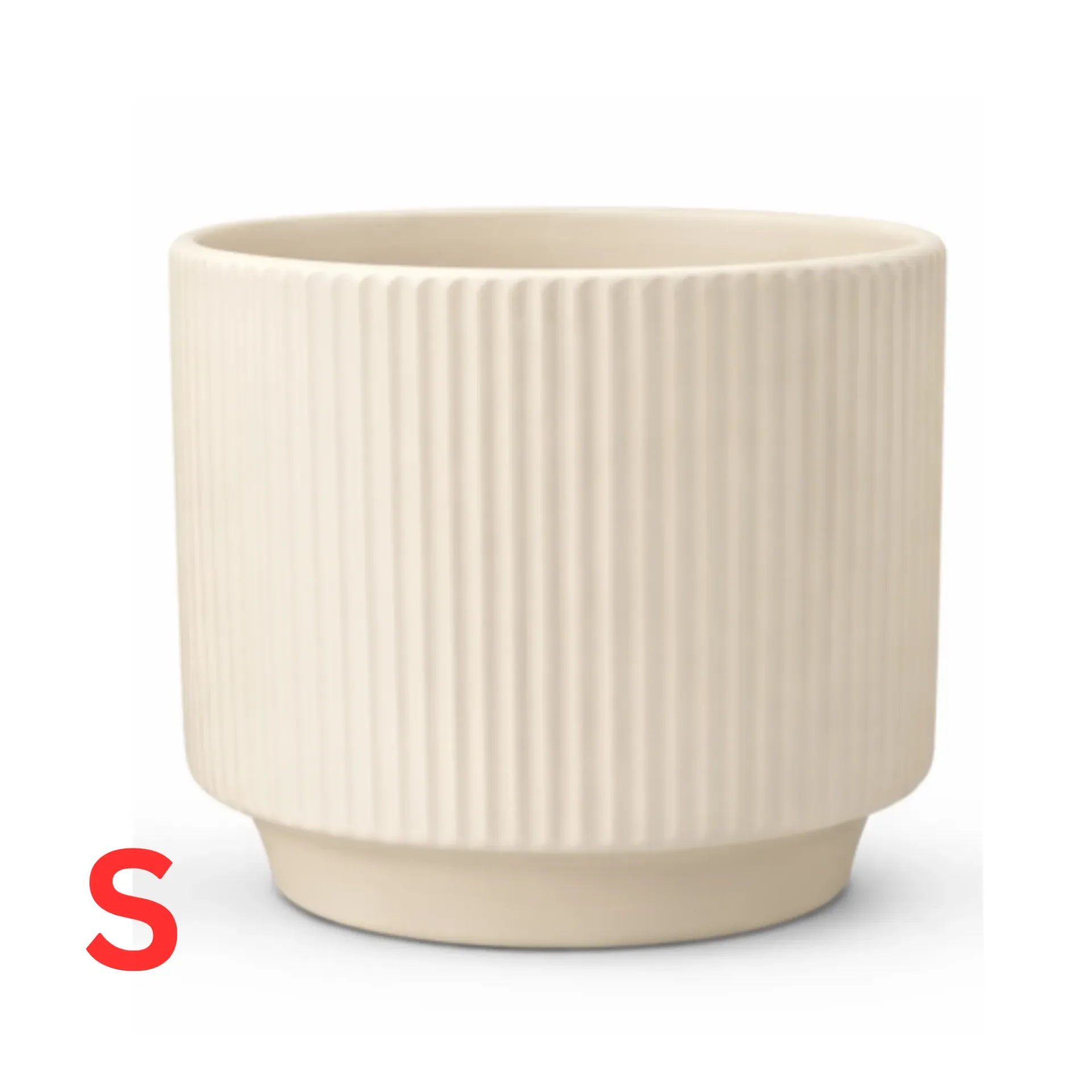 Ribbed - Sand Beige - Ceramic - Circular Pot - H: 12 cm D: 13 cm