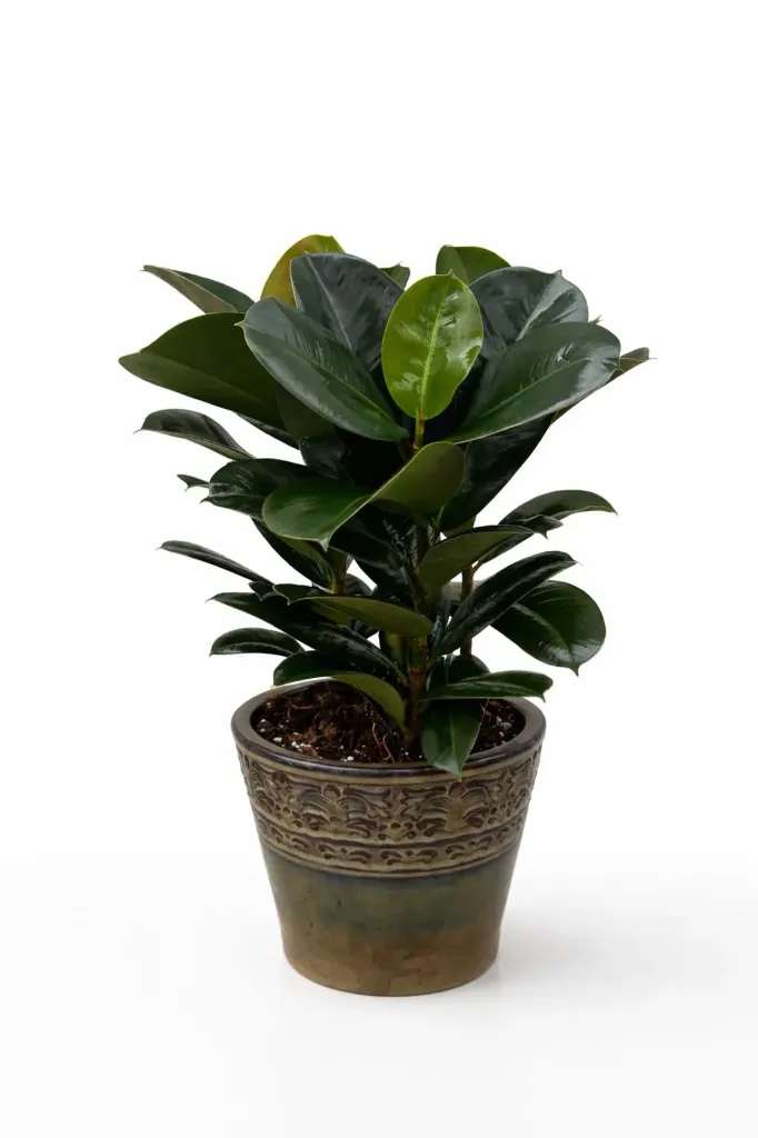 [IP-FIC01C-CP-LOC] Rubber Plant - Ficus Elastica - 4 Stamp - With Ceramic Circular Pot - OH: 40 cm to 50 cm Indoor Plant