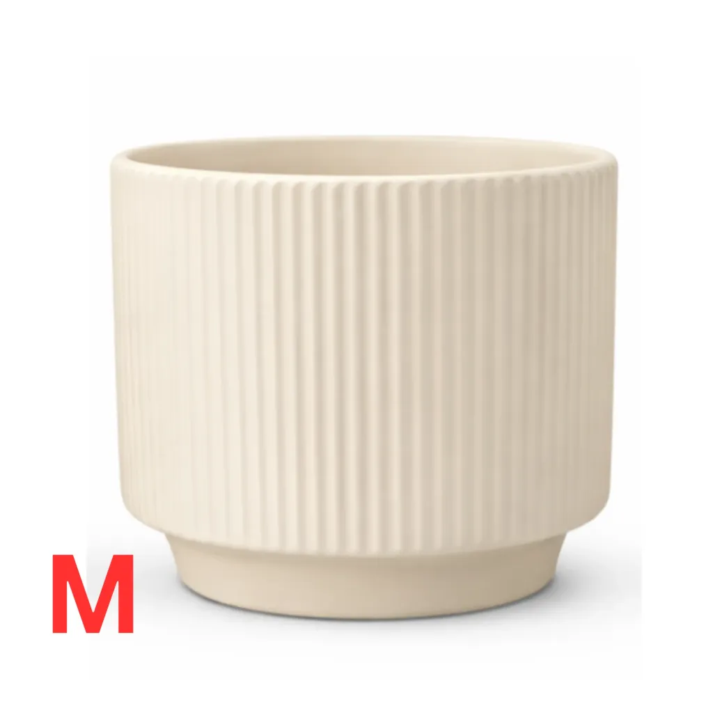 [PO-RIB-CRC01A-CRM-CP-S-LOC] Ribora - Cream Ceramic Circular Pot - H: 12 cm D: 14 cm