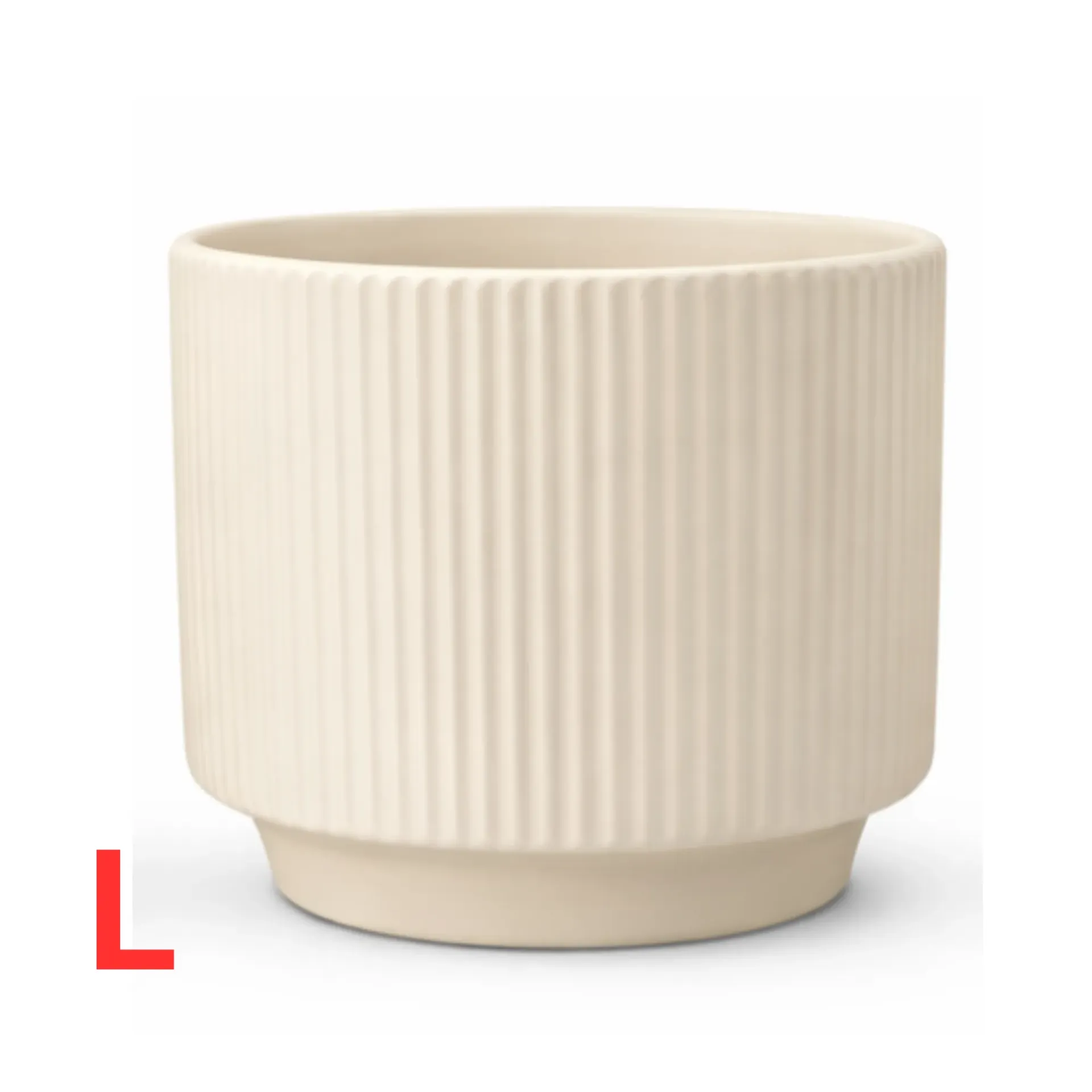 [PO-RIB-CRC01A-CRM-CP-L-LOC] Ribora - Cream Ceramic Circular Pot - H: 15 cm D: 18 cm