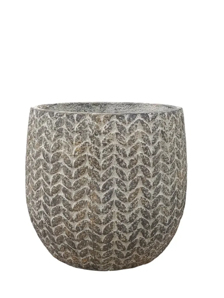 Textured Finish Wash Gray - Leaf  Cement Circular Pot Pot - H: 20 cm D: 15 cm