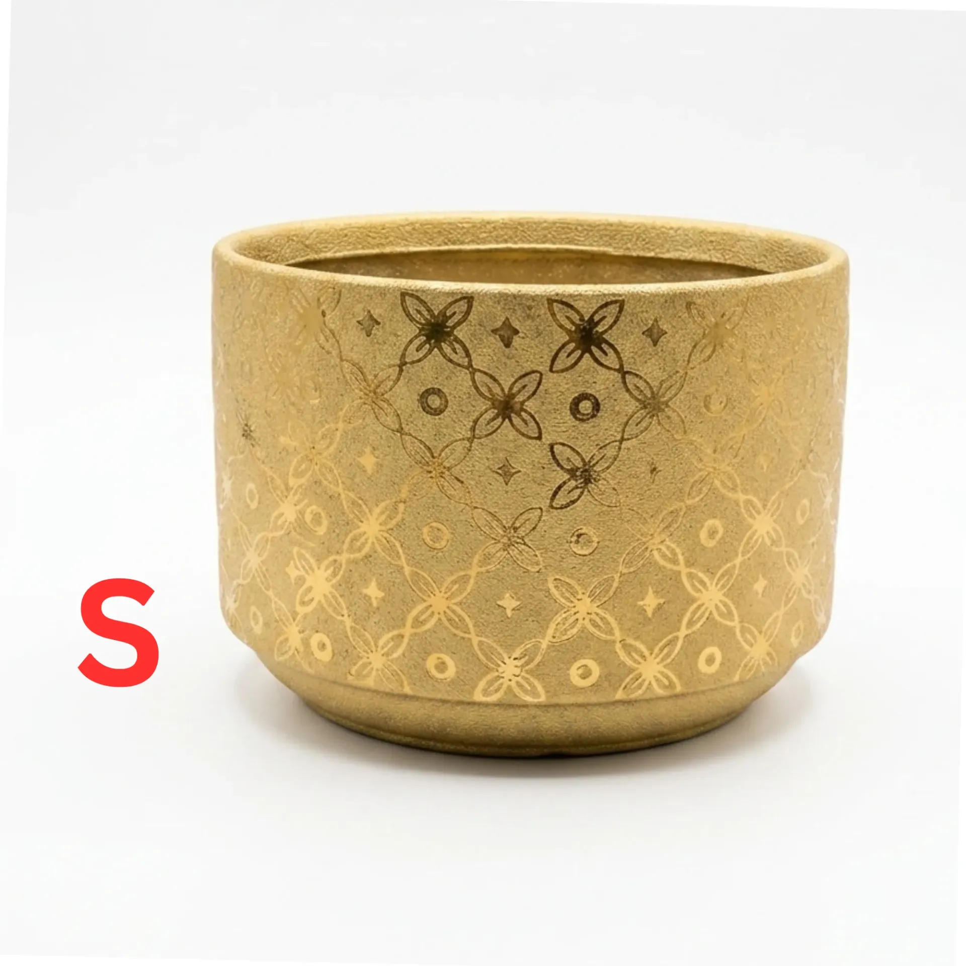 [PO-AVENU-01844-S] Luna - Golden Cylindrical Shape Ceramic - Circular Avenue - Pot - D: 18 cm H: 13 cm