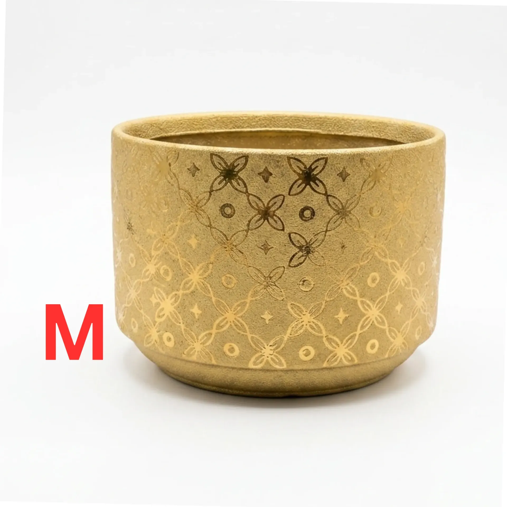 [PO-AVENU-01845-M] Luna - Golden Cylindrical Shape Ceramic - Circular Avenue - Pot - D: 21 cm H: 15 cm