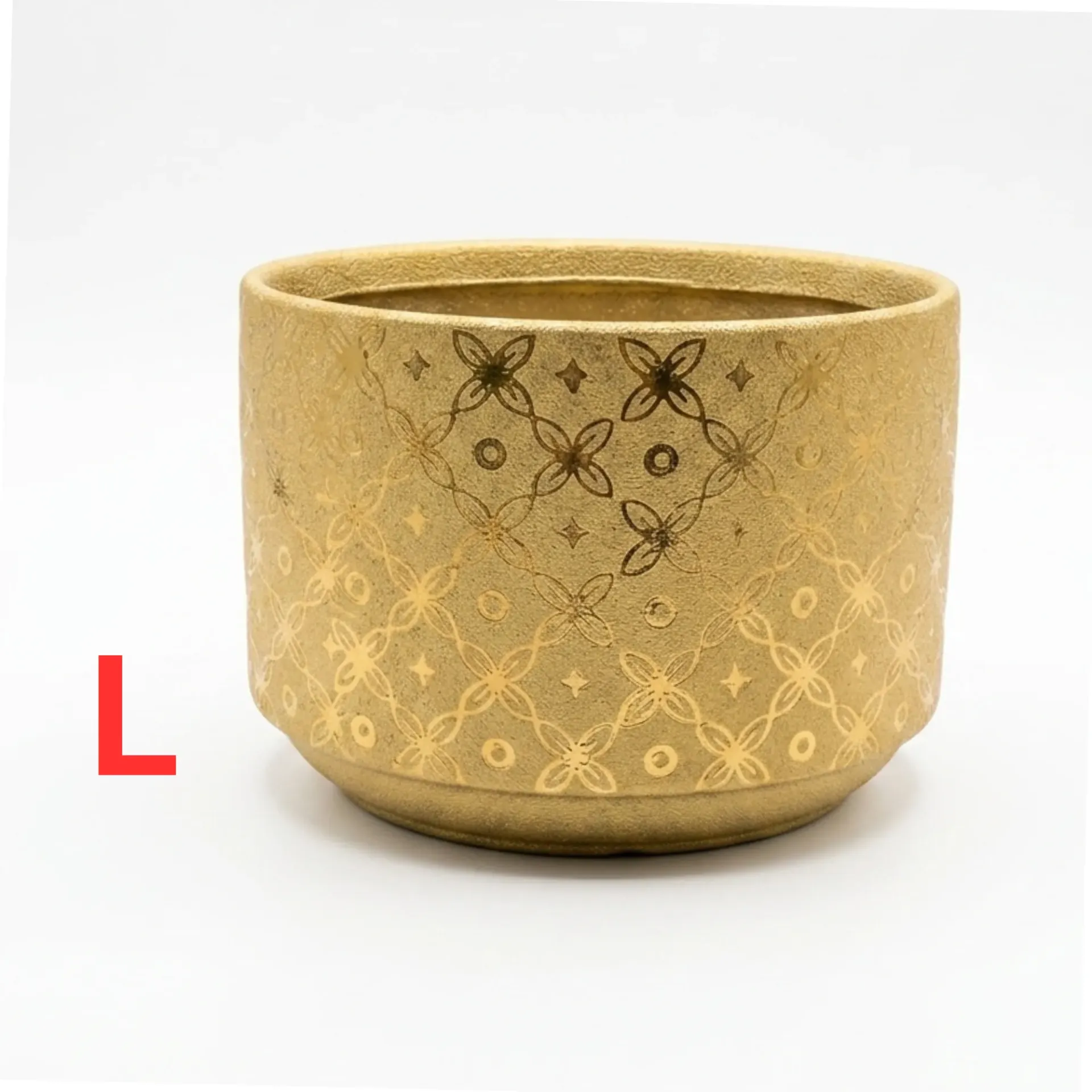 [PO-AVENU-01846-L] Luna - Golden Cylindrical Shape Ceramic - Circular Avenue - Pot - D: 24 cm H: 18 cm
