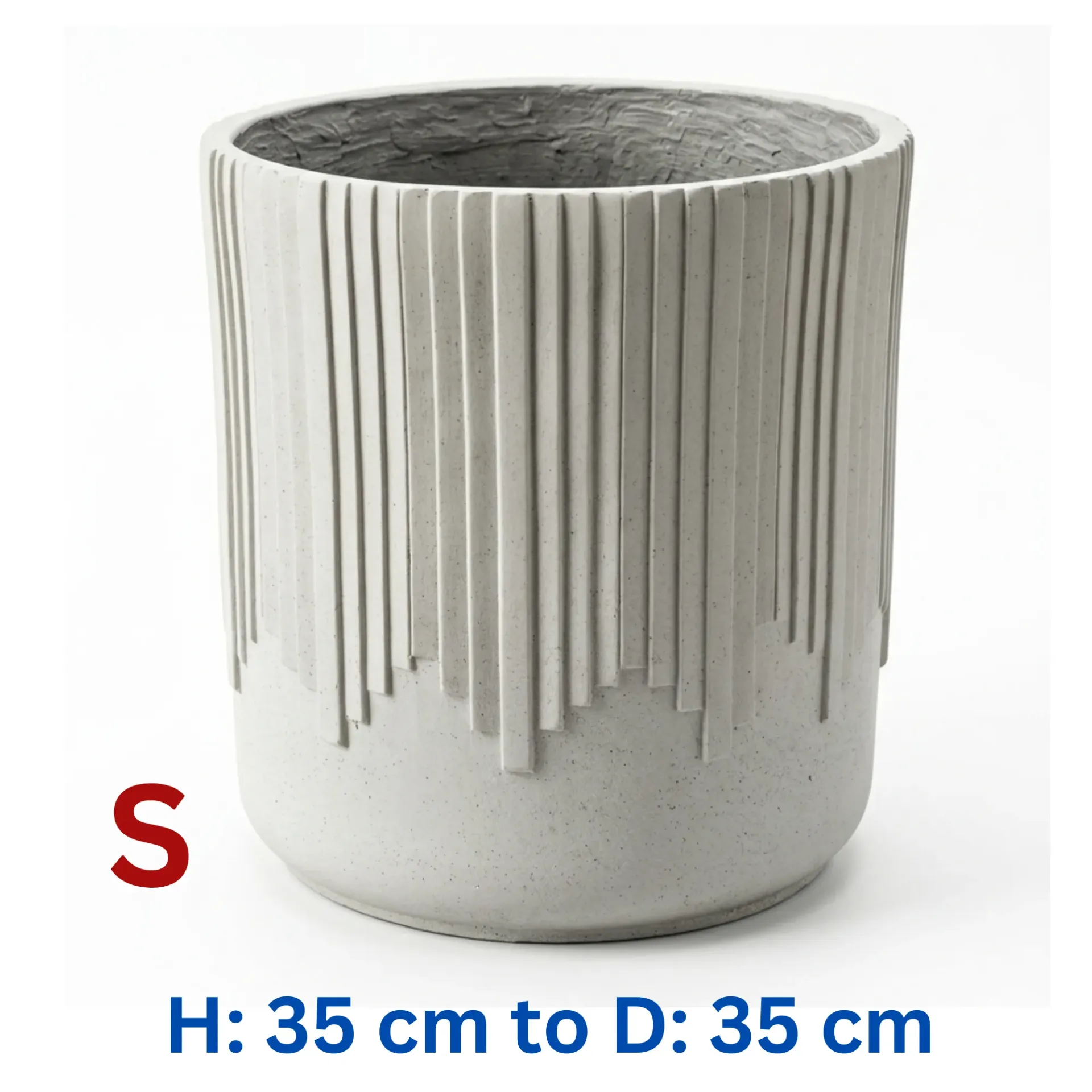 [PO-VER-92918-S3-GY-S] Mochi - Grey Vertical line - Fiber Clay U Shape Circular Pot - D: 35 cm H: 35 cm