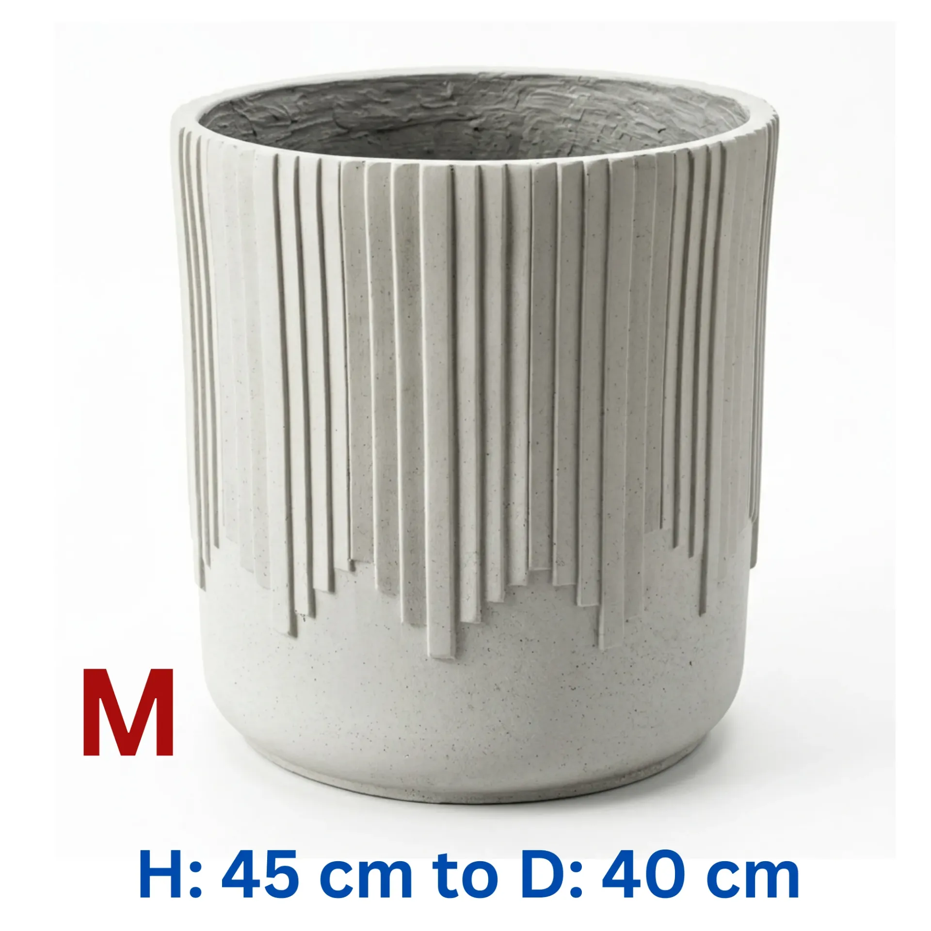 [PO-VER-92918-S3-GY-M] Mochi - Grey Vertical line - Fiber Clay U Shape Circular Pot - D: 40 cm H: 45 cm