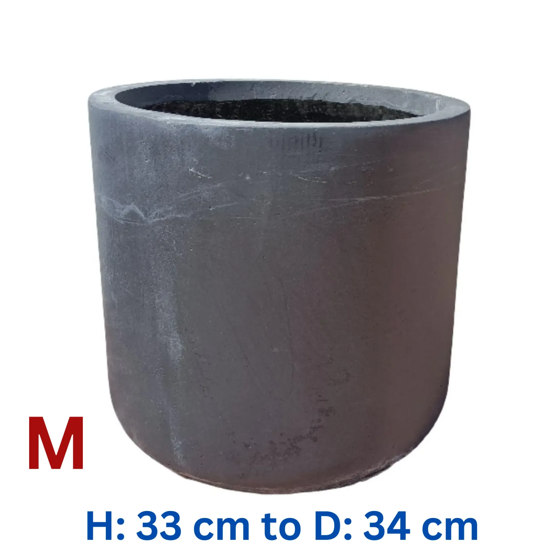 [PO-VR-QM33819-S3-BK-M] Basil - Smooth Black Fiber Clay U Shape Circular Pot - D: 34 cm H: 33 cm