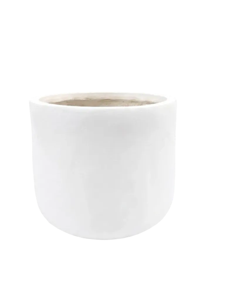 Basil - White Smooth Fiber Clay U Shape Circular Pot - D: 34 cm H: 33 cm