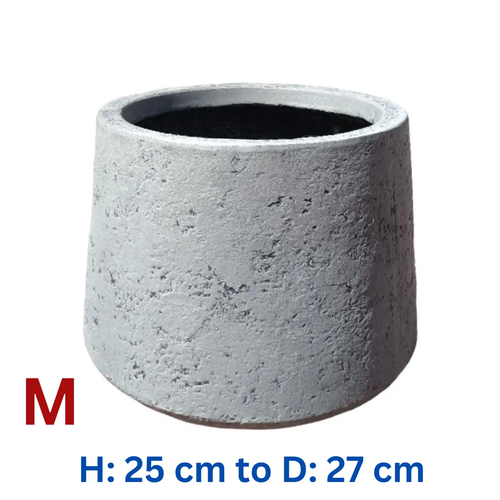 [PO-VR-PS83991-S4-TX-GY-M] Florence - Texa Wash Grey  Fiber Clay U Shape Circular Pot - D: 27 cm H: 25 cm