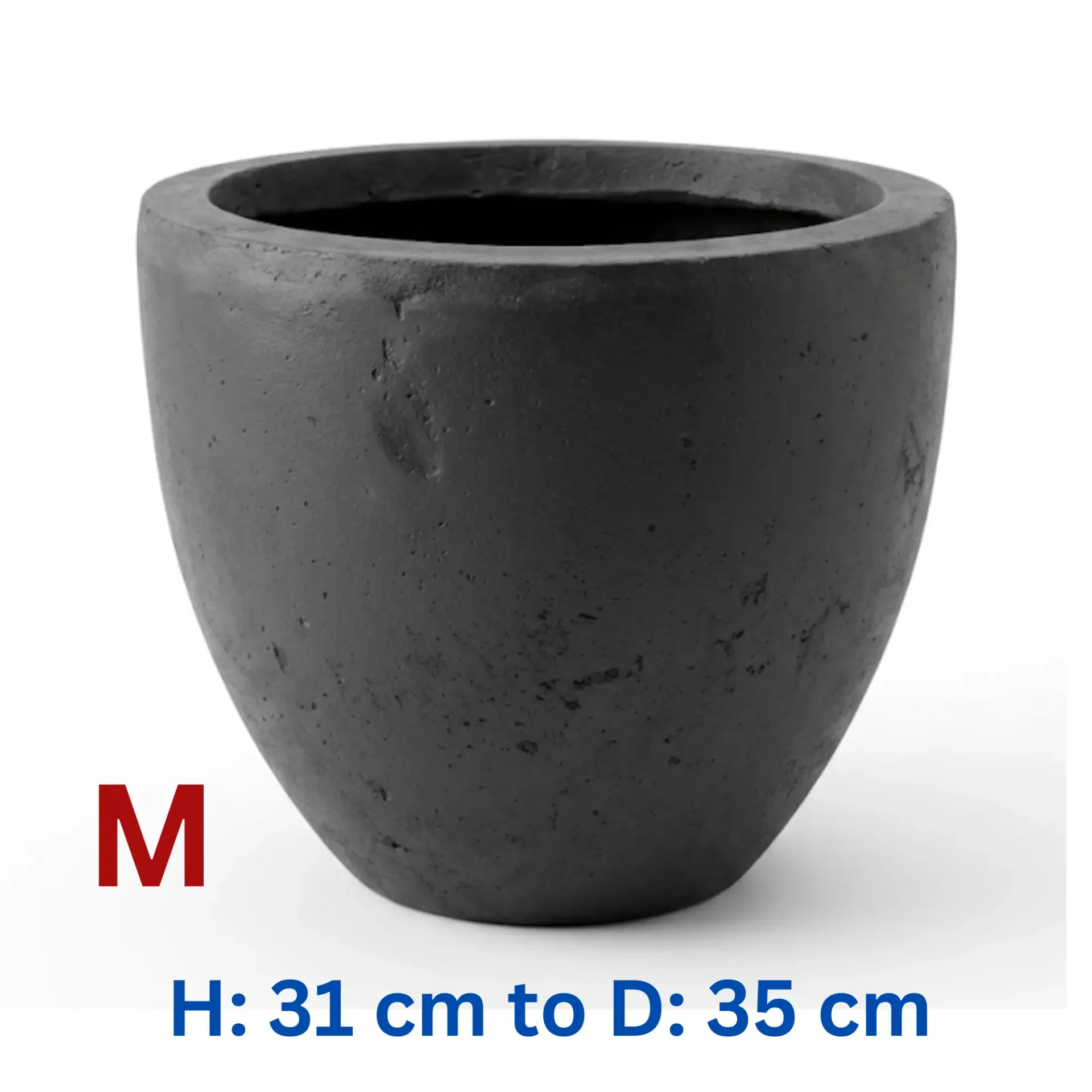 [PO-VR44993-S6-MS-BK-M] Mayfair - Smooth Black - Fiber Clay Circular Pot - D: 35 cm H: 31 cm