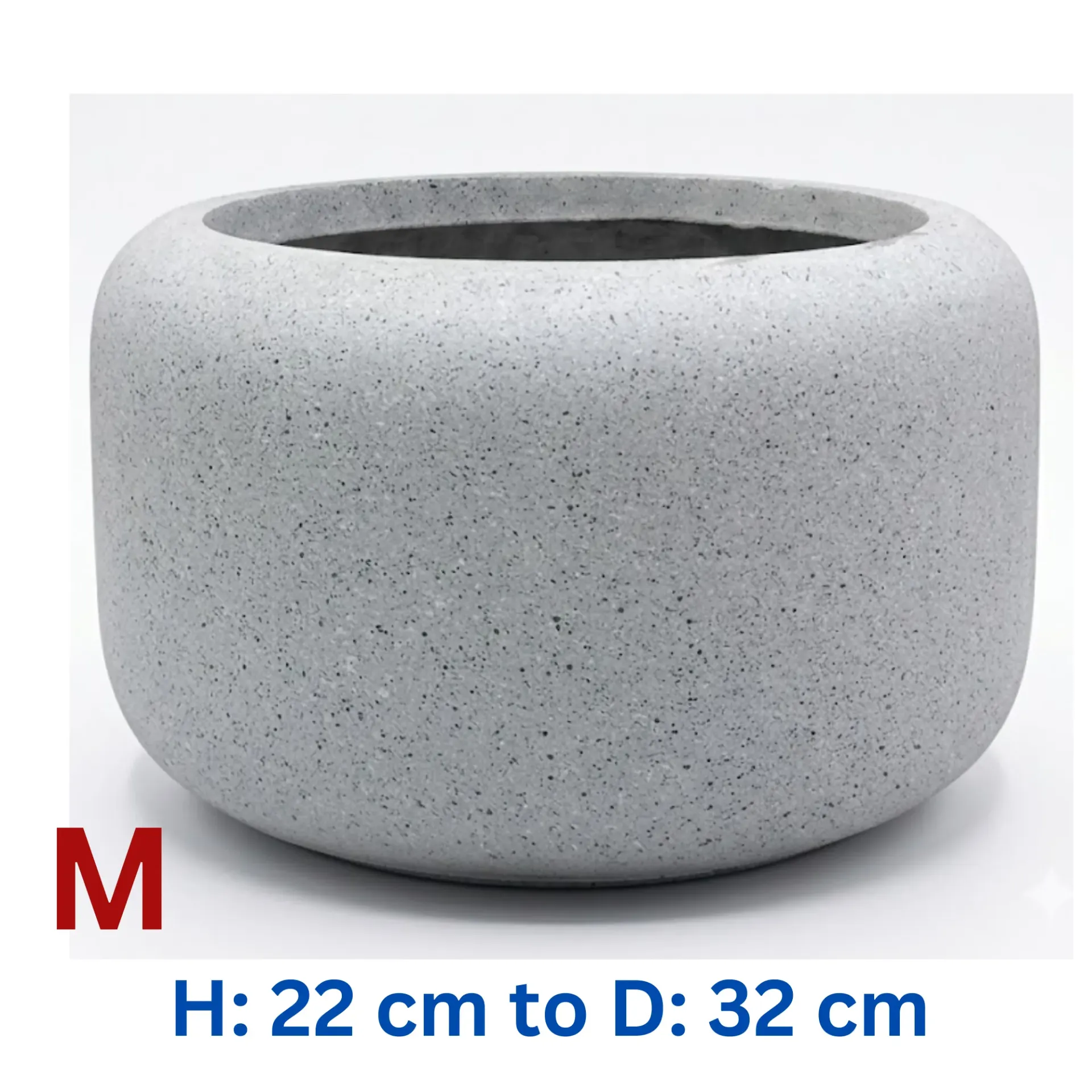 [PO-QM-02518-S1-GGY-M] Justin - Granite Grey Fiber Clay Circular Pot   - D: 32 cm H: 22 cm