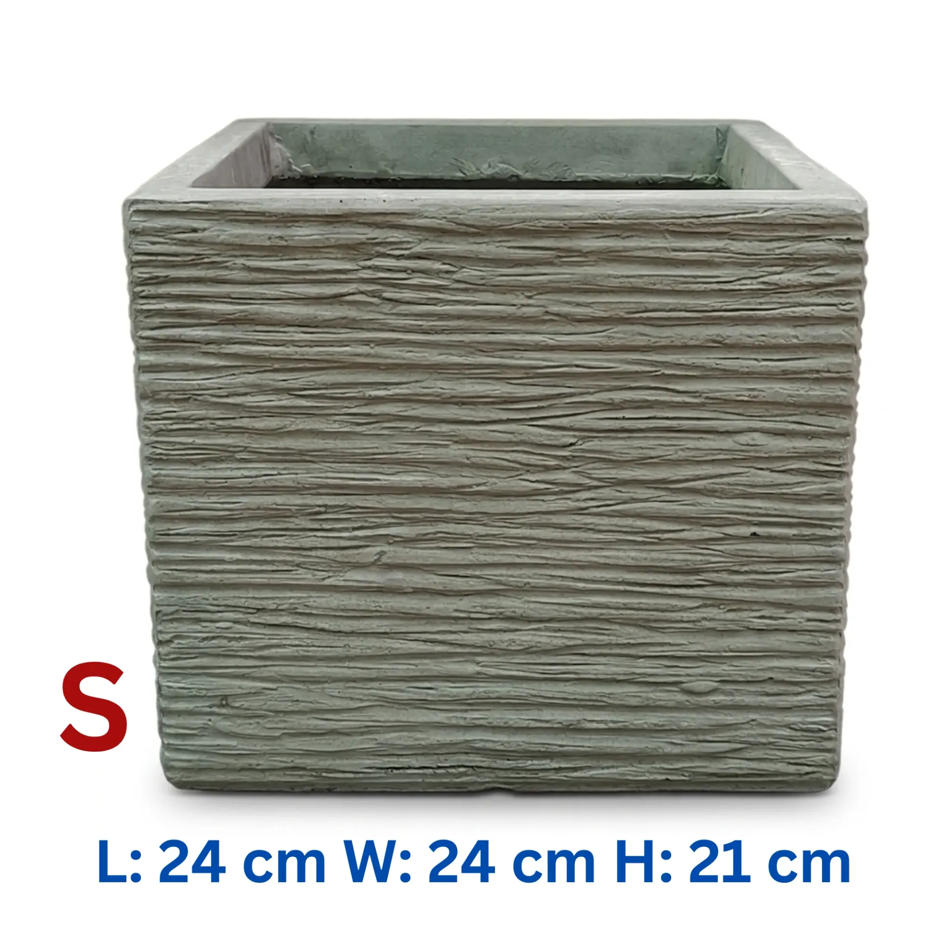 [PO-QM-08152-S5-S1-LG] Hailey - Line Grey Fiber Clay Square Planter - L: 24 cm W: 24 cm H: 21 cm