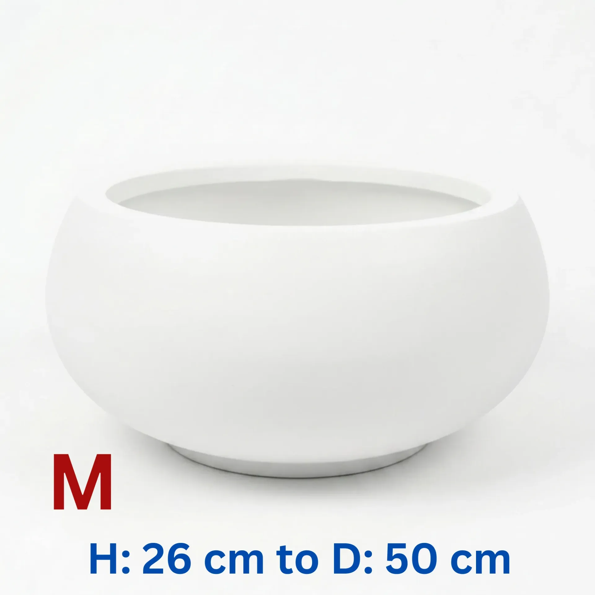 Tadeo - Bowl White Smooth Fiber Clay Cylinder Pot - H: 26 cm D: 50 cm