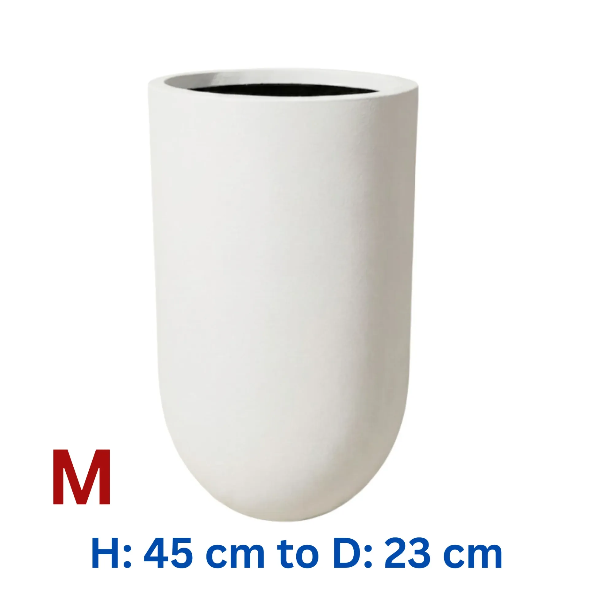 Antiope - Smooth White Fiber Clay Circular pot - H: 45 cm D: 23 cm