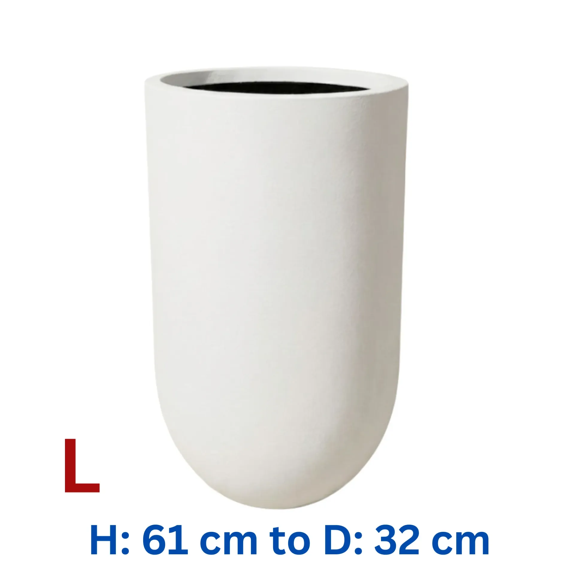 Antiope - Smooth White Fiber Clay Circular pot - H: 61 cm D: 32 cm