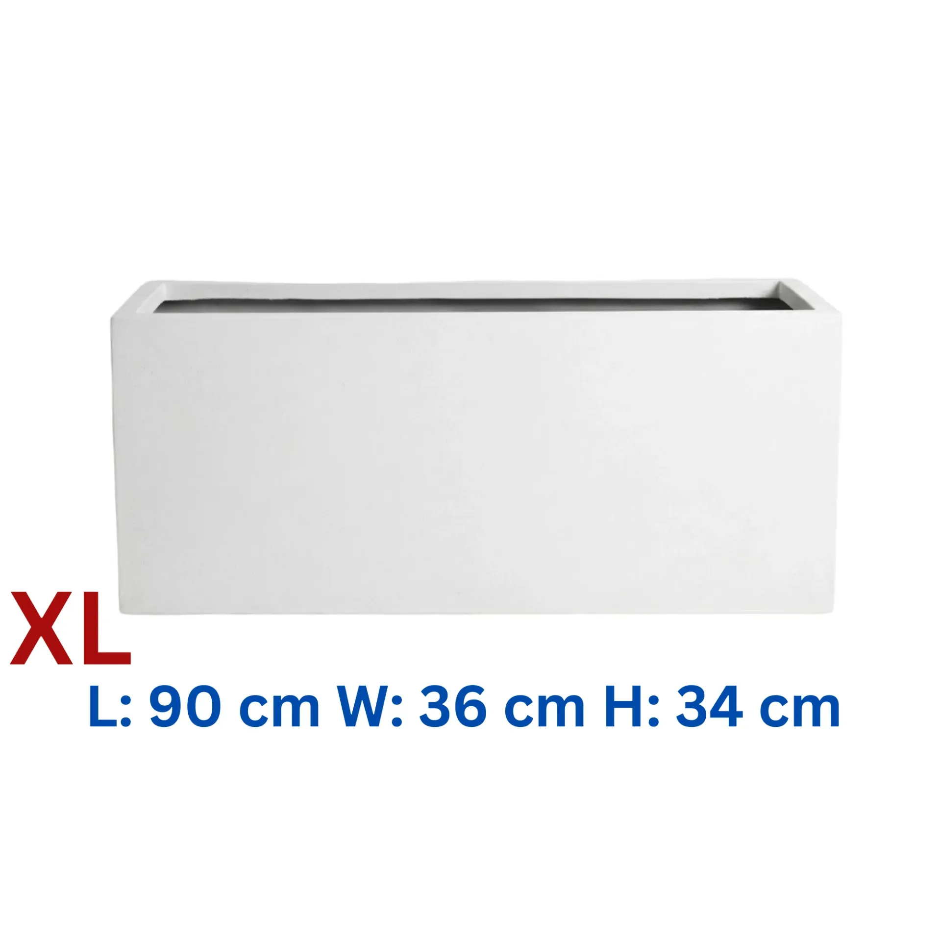Darleen - Smooth White Fiber Clay Rectangular Planter - L: 90 cm W: 36cm H: 34 cm