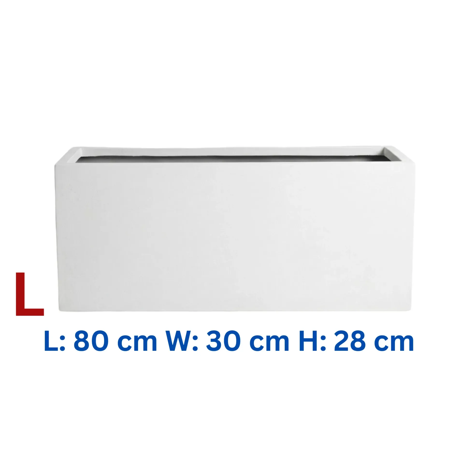 [PO-SZS-627-14399-S4-SM-WE-L] Darleen - Smooth White Fiber Clay Rectangular Planter - L: 80 cm W: 30 cm H: 28 cm