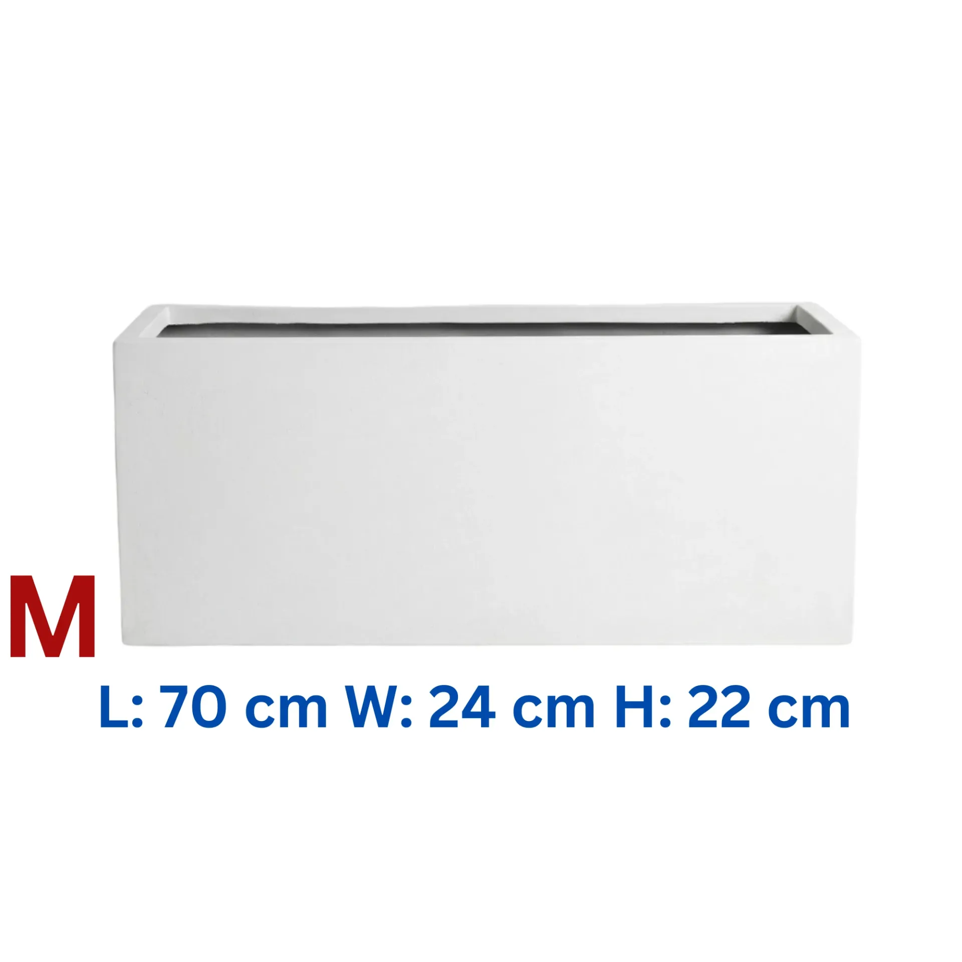 Darleen - Smooth White Fiber Clay Rectangular Planter - L: 70 cm W: 24 cm H: 22 cm