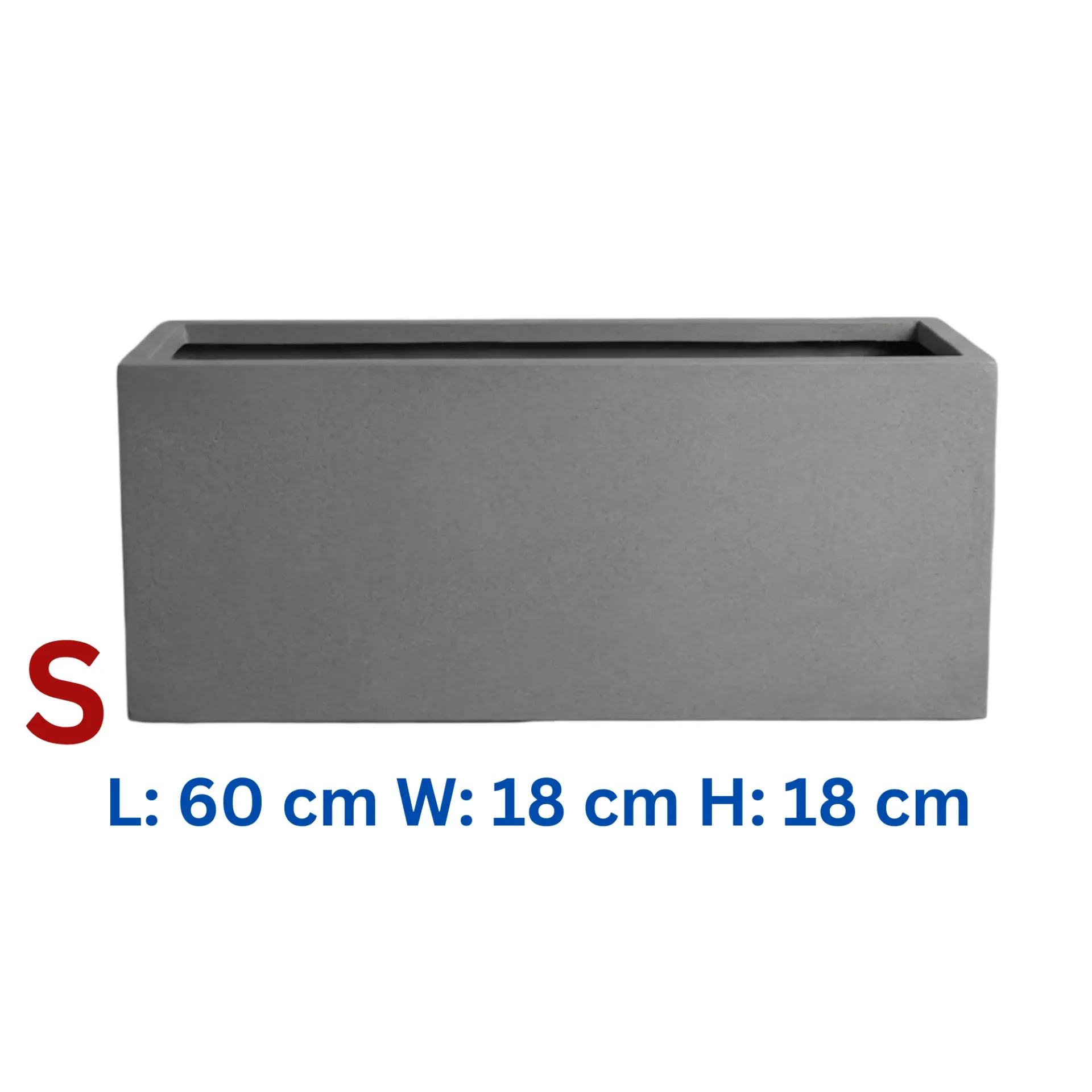 Darleen - Grey Smooth Fiber Clay Rectangular Planter - L: 60 cm W: 18 cm H: 18 cm