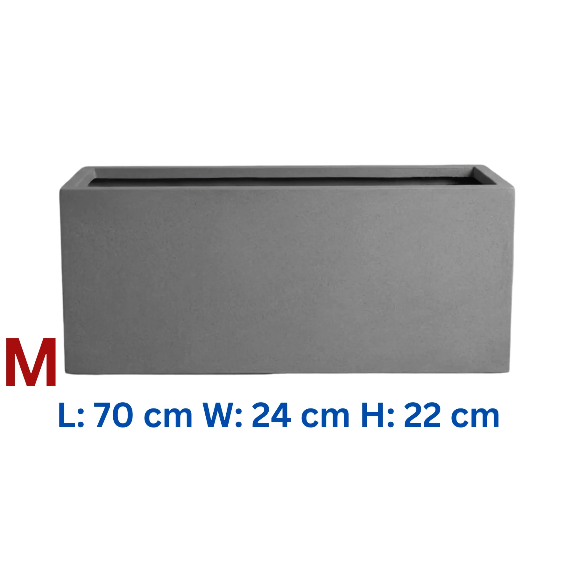 Darleen - Grey Smooth Fiber Clay Rectangular Planter - L: 70 cm W: 24 cm H: 22 cm