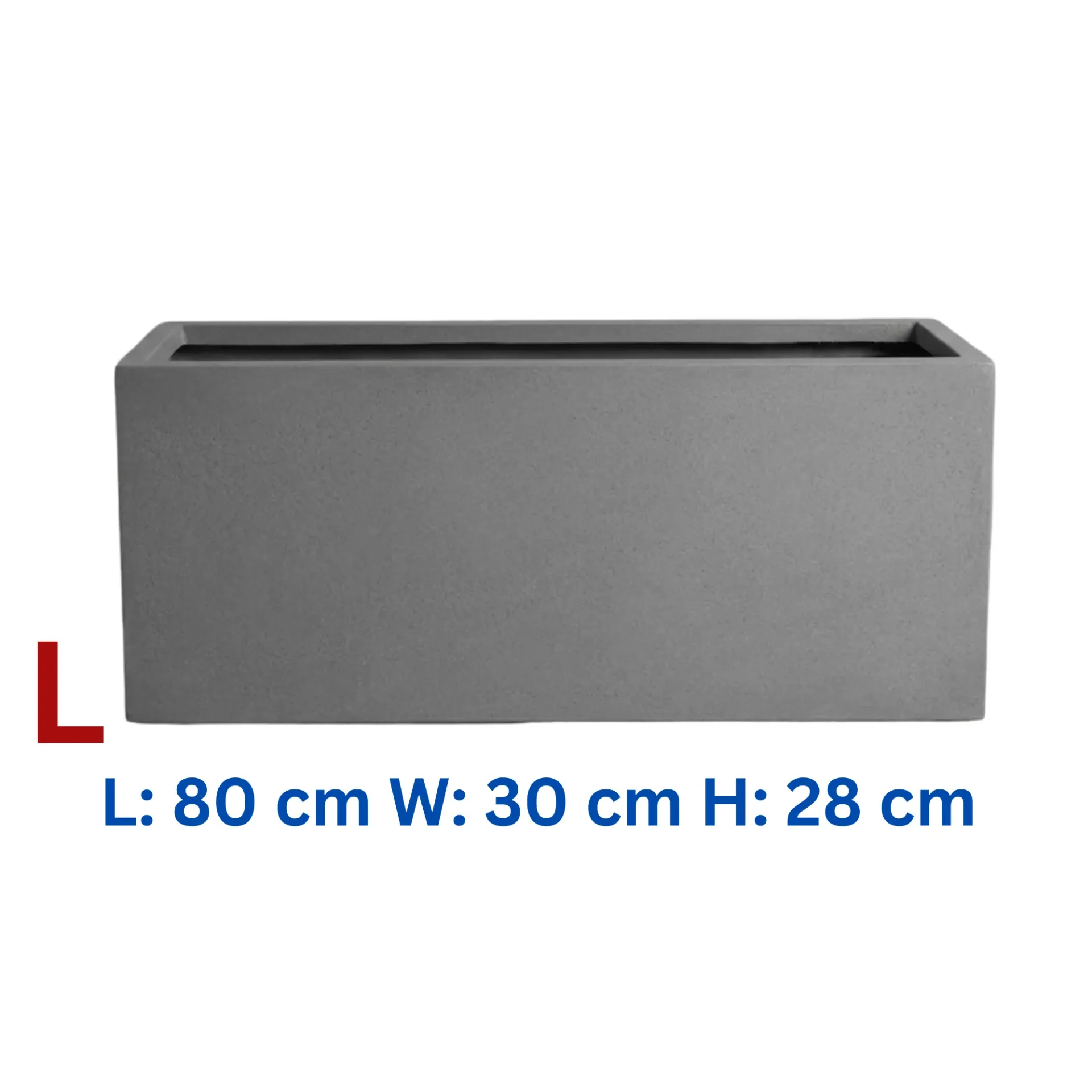 Darleen - Grey Smooth Fiber Clay Rectangular Planter - L: 80 cm W: 30 cm H: 28 cm