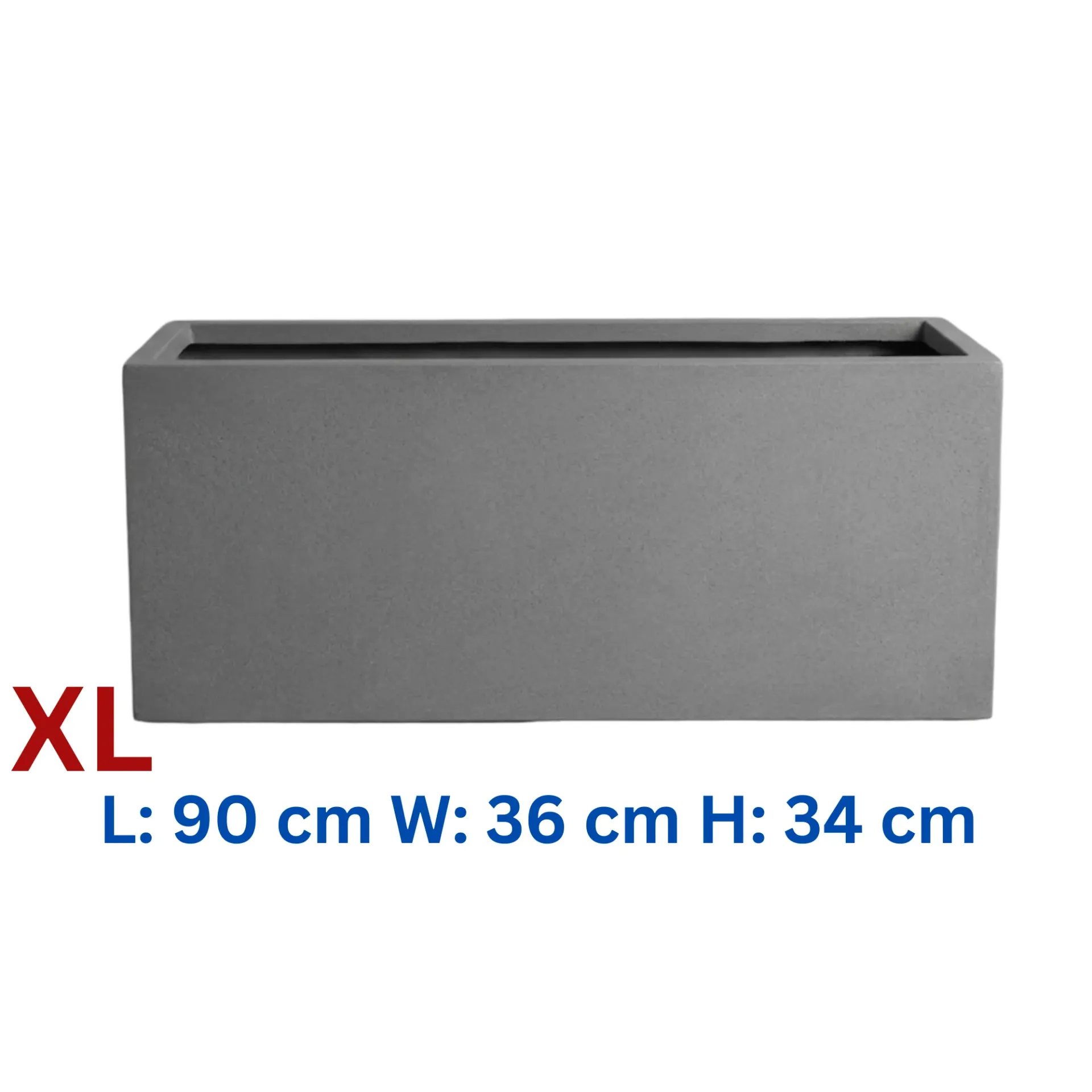 Darleen - Grey Smooth Fiber Clay Rectangular Planter - L: 90 cm W: 36cm H: 34 cm