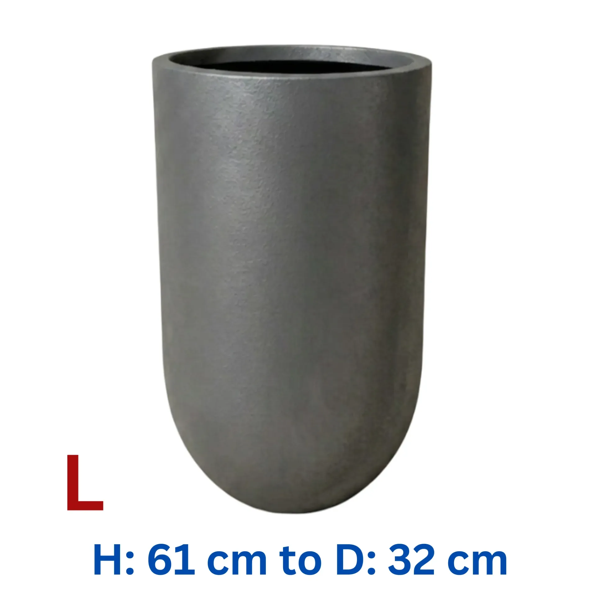 [PO-NEP-81991-S4-LGY-L] Antiope - Lead Grey Smooth Fiber Clay Circular pot - H: 61 cm D: 32 cm