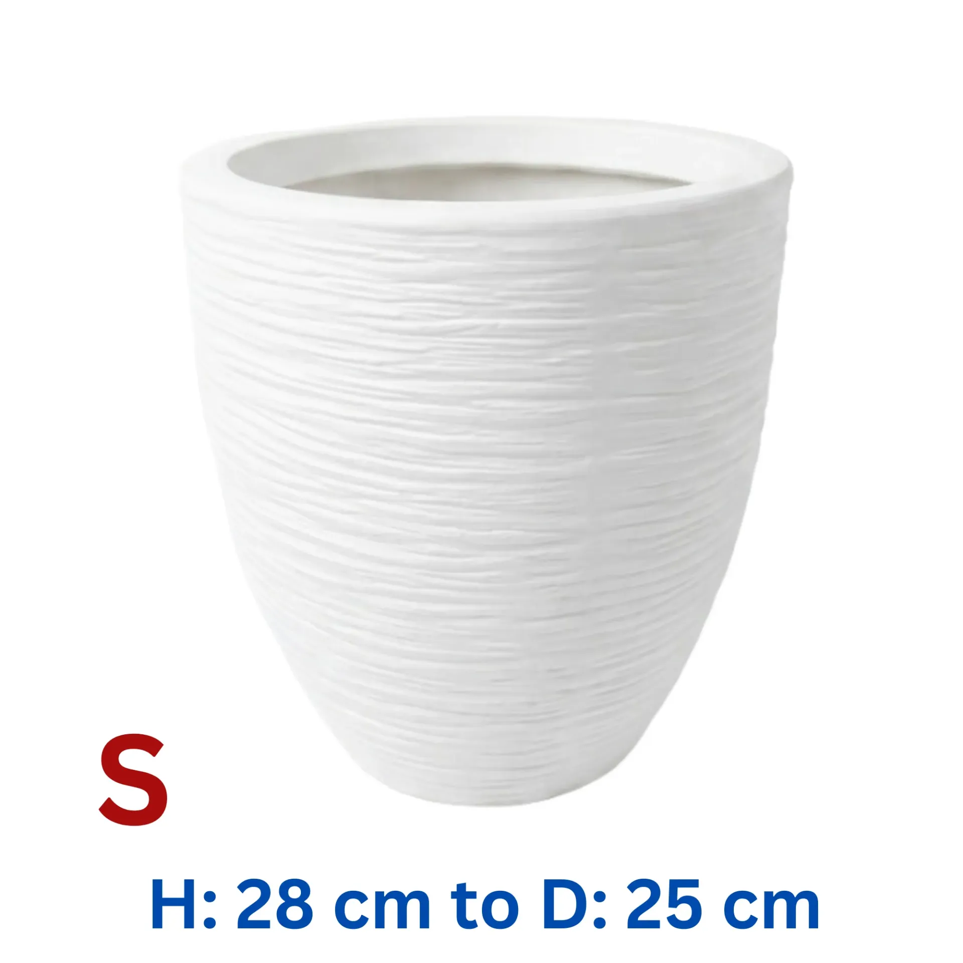 Urve - Line White Fiber Clay Circular Pot - D: 25 cm H: 28 cm