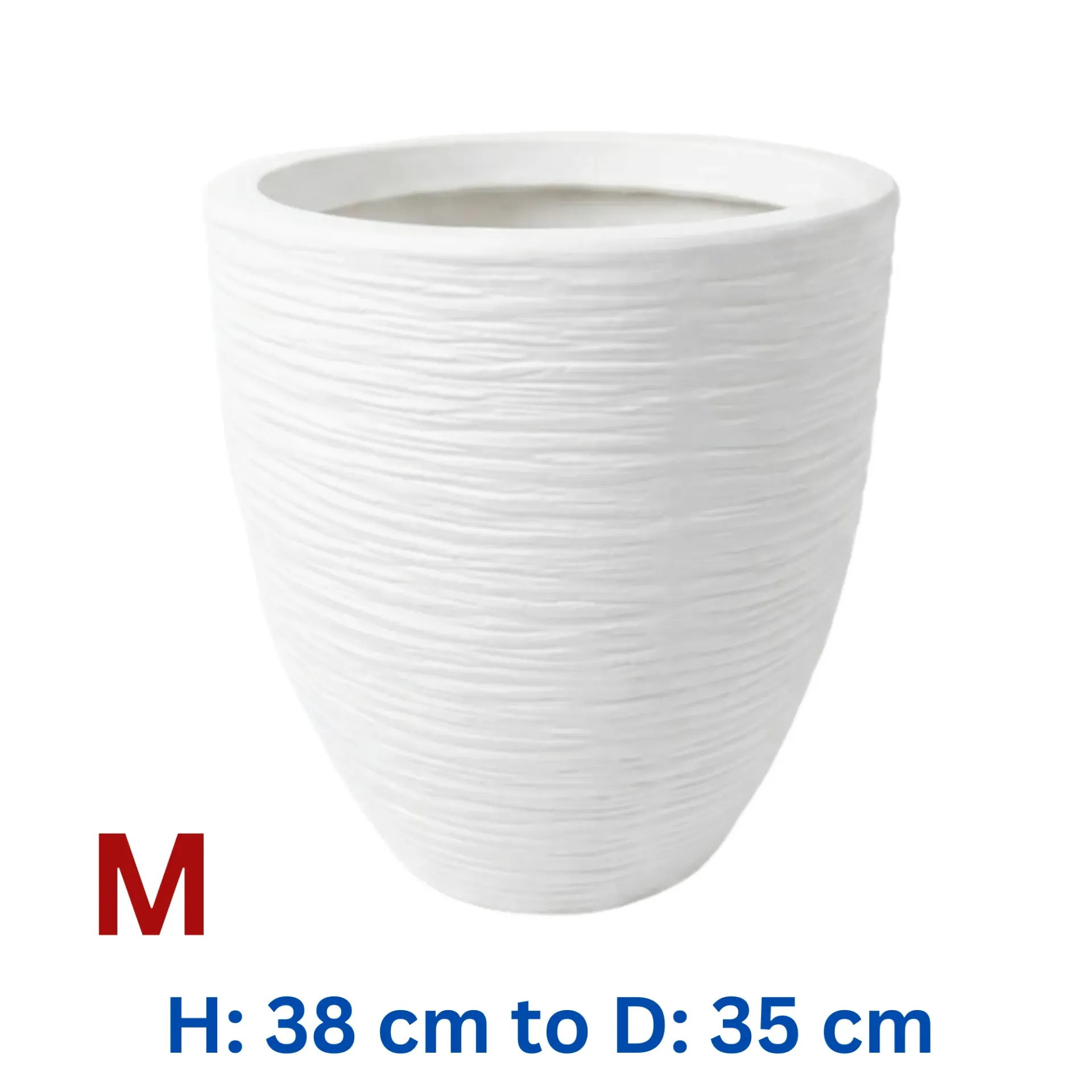 Urve - Line White Fiber Clay Circular Pot - D: 35 cm H: 38 cm