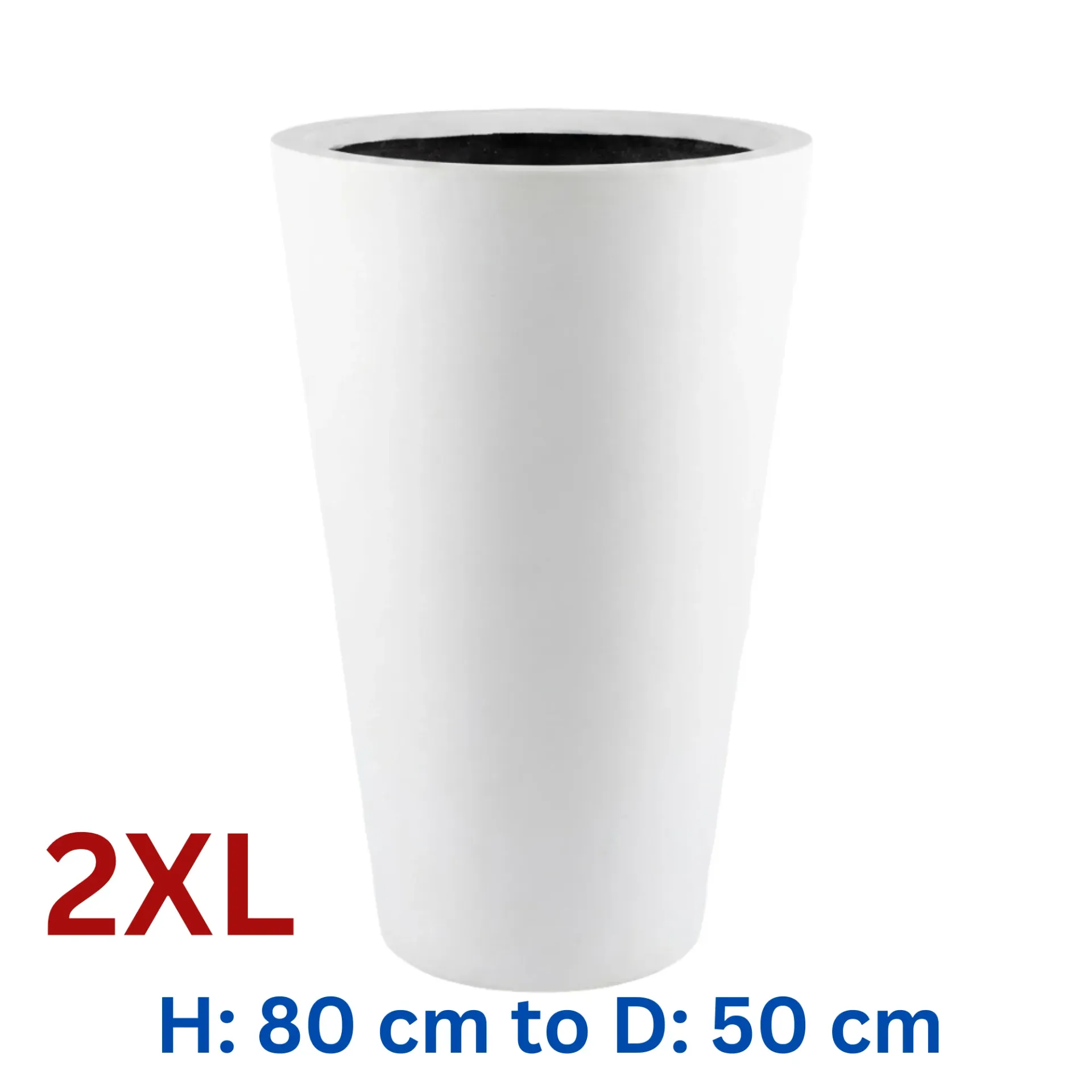 Elia - Smooth White - V Shape Circular Fiber Clay Pot - H: 80 cm D: 50 cm