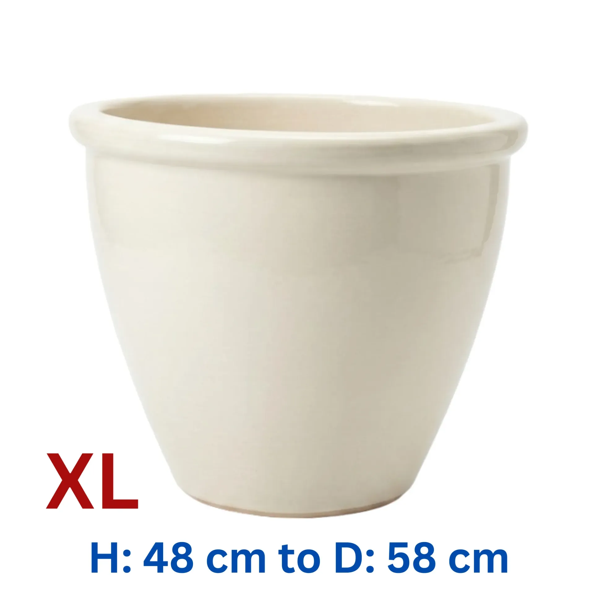 [PO-SZS-445-55745-S4-BE-XL] Malay - Cream Beige Rim Ceramic Circular Pot - H: 48 cm D: 58 cm