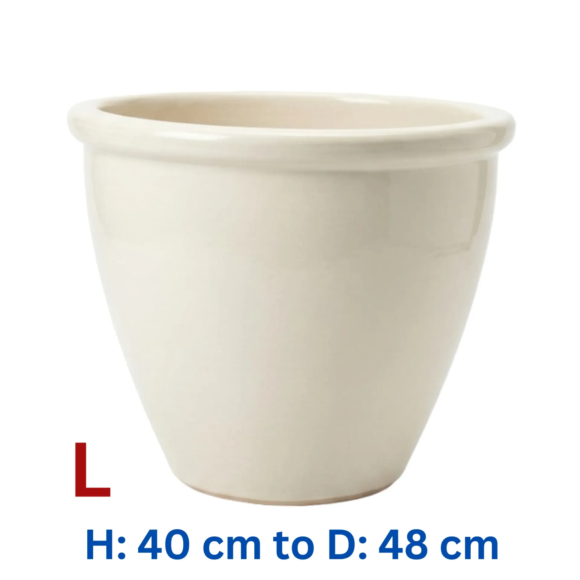 Malay - Cream Beige Rim Ceramic Circular Pot - H: 40 cm D: 48 cm