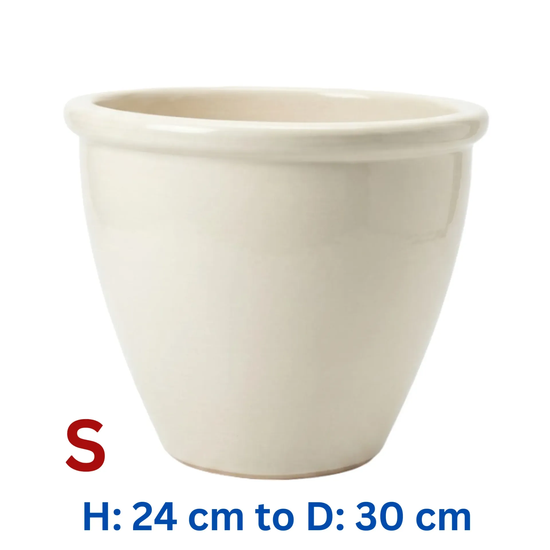 Malay - Cream Beige Rim Ceramic Circular Pot - H: 24 cm D: 30 cm