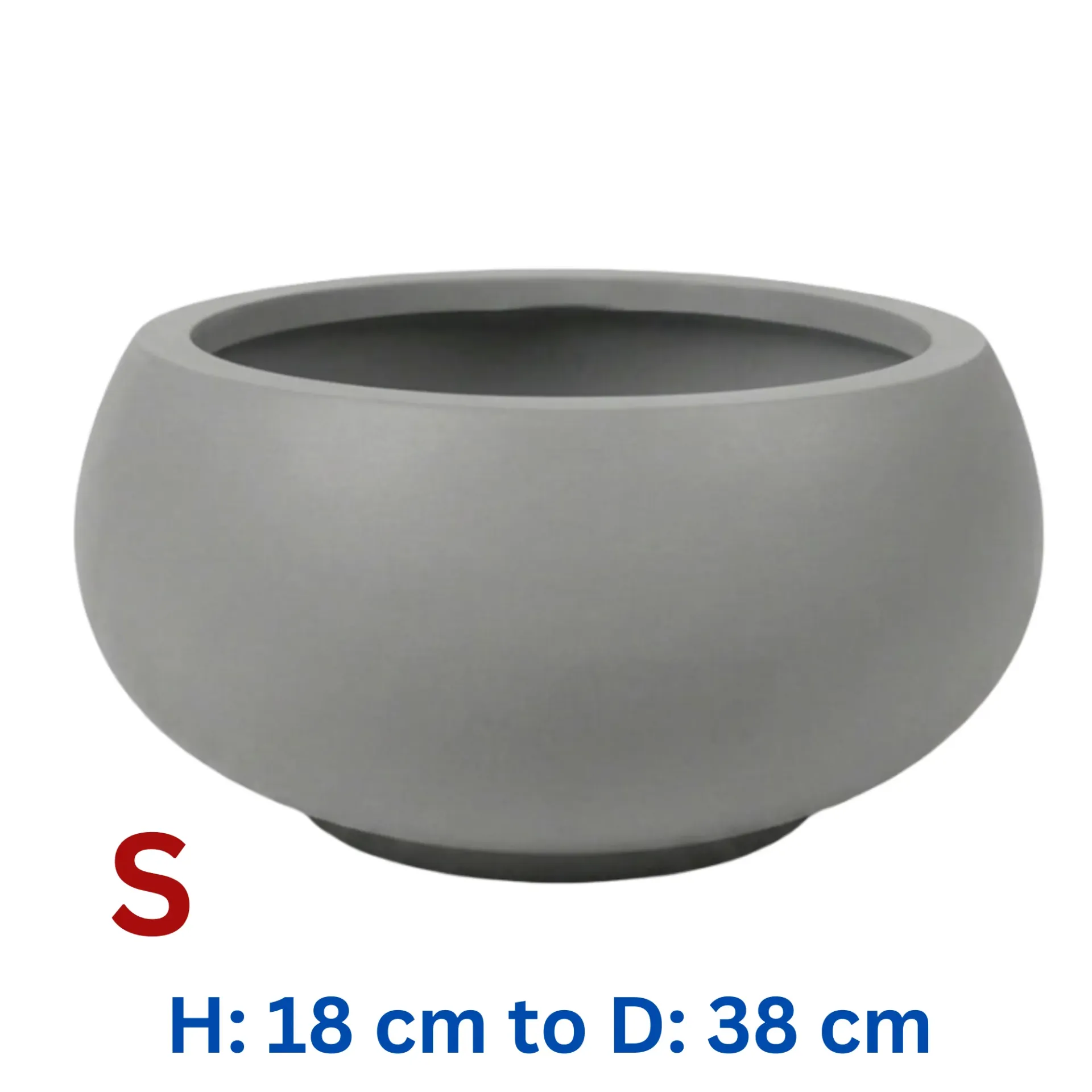 Tadeo - Bowl Grey Smooth Fiber Clay Cylinder Pot - H: 18 cm D: 38 cm