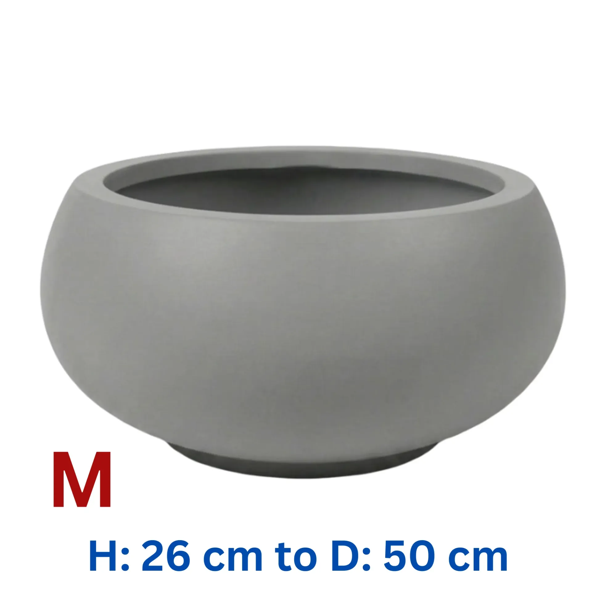 [PO-QM19530-3-S3-GY-M] Tadeo - Bowl Grey Smooth Fiber Clay Cylinder Pot - H: 26 cm D: 50 cm