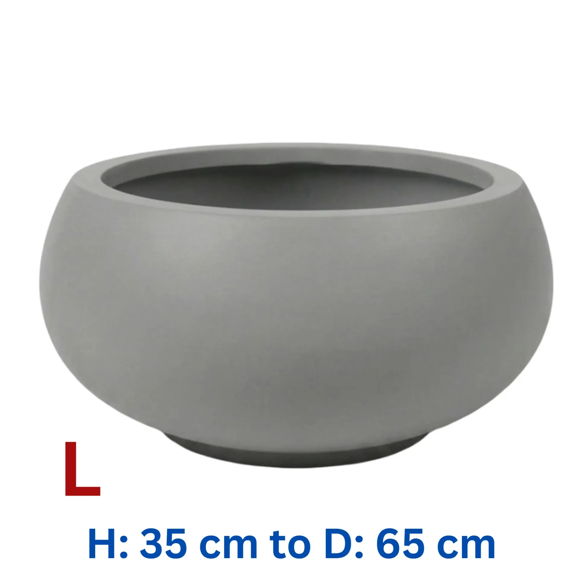 Tadeo - Bowl Grey Smooth Fiber Clay Cylinder Pot - H: 35 cm D: 65 cm