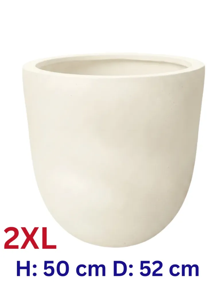 Jacob - Beige Smooth Fiber Clay U Shape Circular Pot - H: 50 cm D: 52 cm