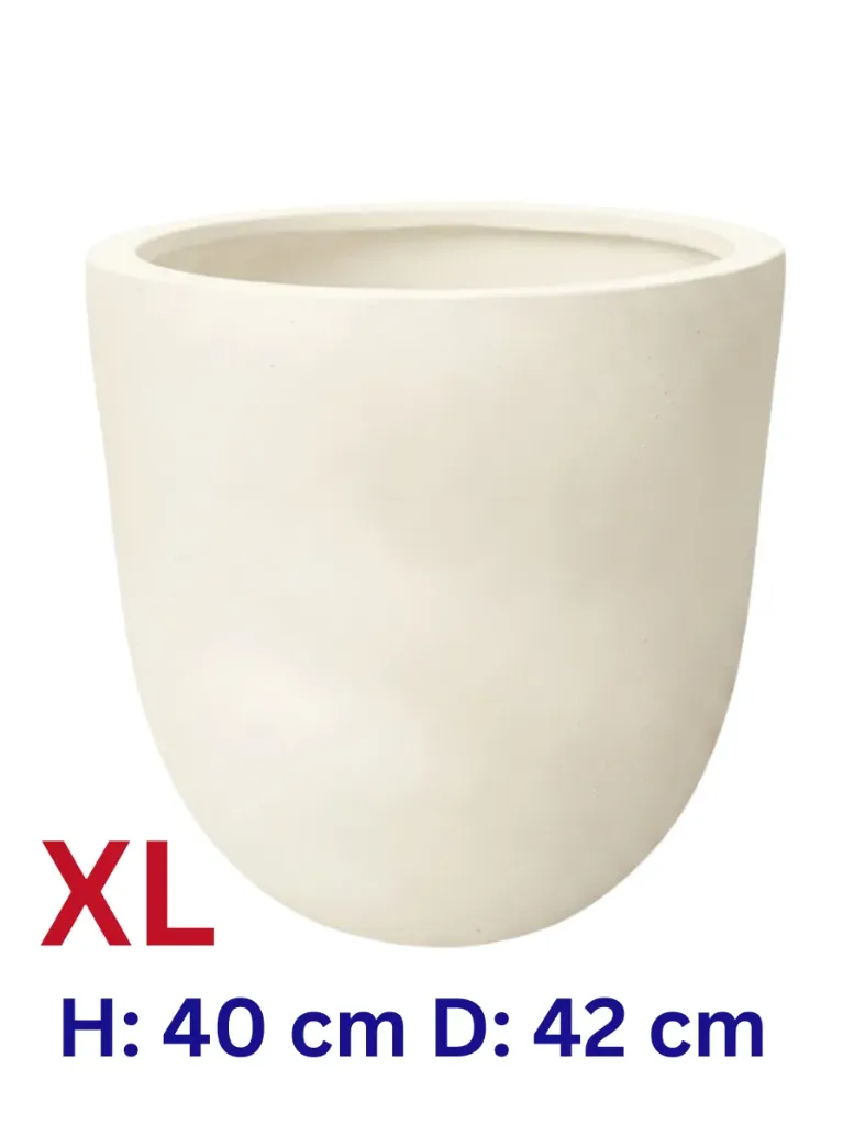 [OP-HC31202-S5-VR-BE-XL] Jacob - Beige Smooth Fiber Clay U Shape Circular Pot - H: 40 cm D: 42 cm
