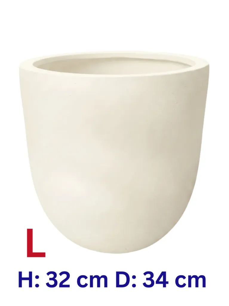 [OP-HC31202-S5-VR-BE-L] Jacob - Beige Smooth Fiber Clay U Shape Circular Pot - H: 32 cm D: 34 cm