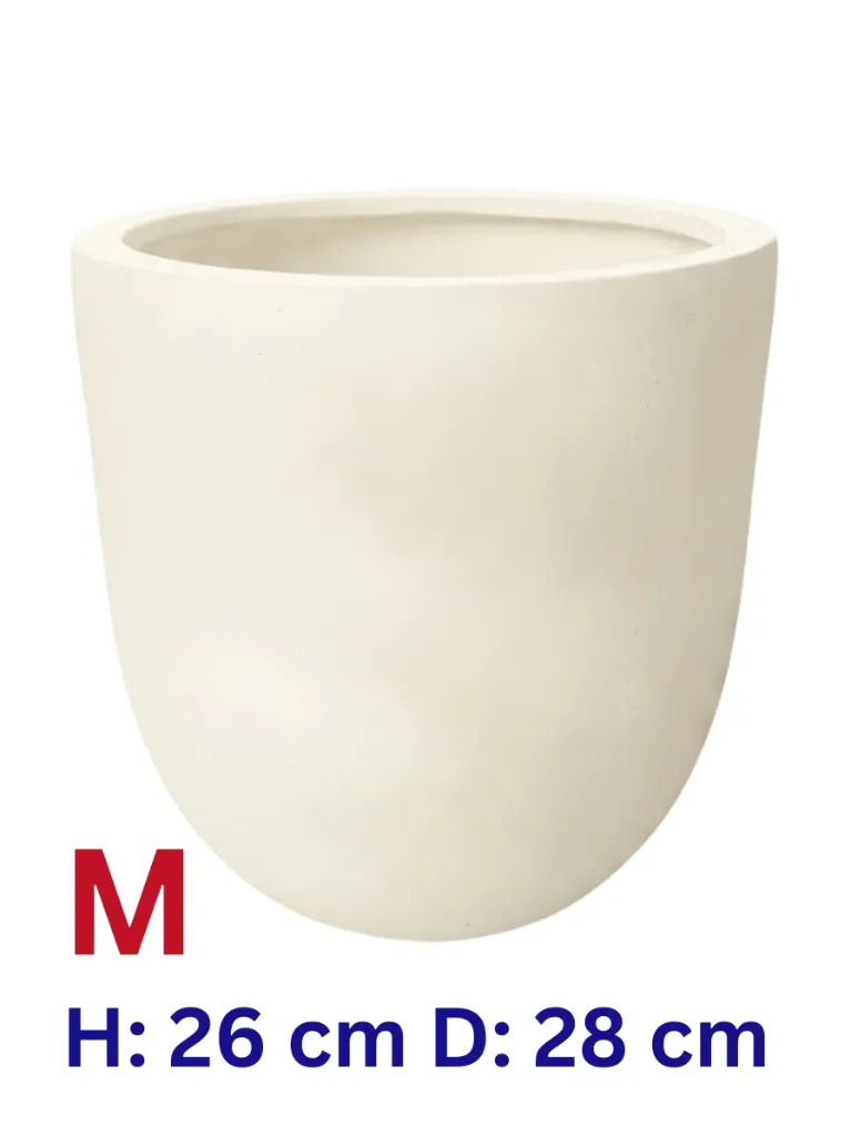 [OP-HC31202-S5-VR-BE-M] Jacob - Beige Smooth Fiber Clay U Shape Circular Pot - H: 26 cm D: 28 cm