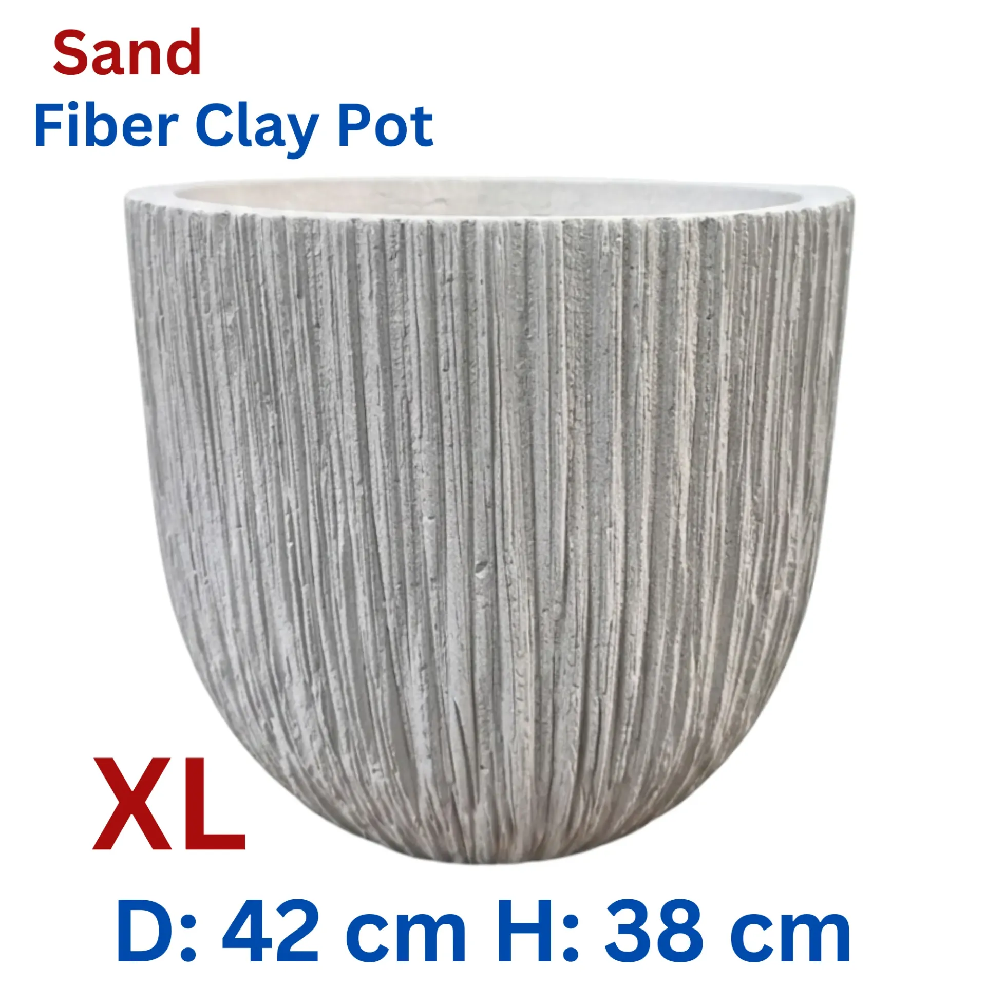 Urban - Beige Sand - Line Fiber Clay Circular Pot - H: 38 cm D: 42 cm